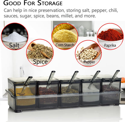 V·RESOURCING Clear Seasoning Box, 3 Pieces Seasoning Rack Spice Pots Storage Container for Spice Salt Sugar Cruet Liquid,Condiment Jars with 3 Spoons