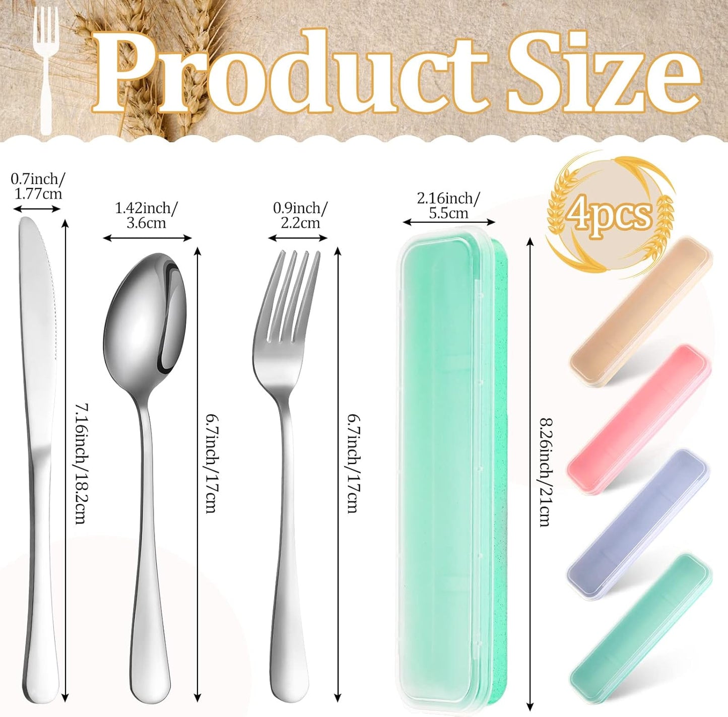 Yinkin 4 Pack Portable Travel Utensils Set with Case Reusable Stainless Steel Silverware Flatware Camping Cutlery Include Fork Spoon Knife for Work School Dishwasher Safe(White, Green, Red, Black)