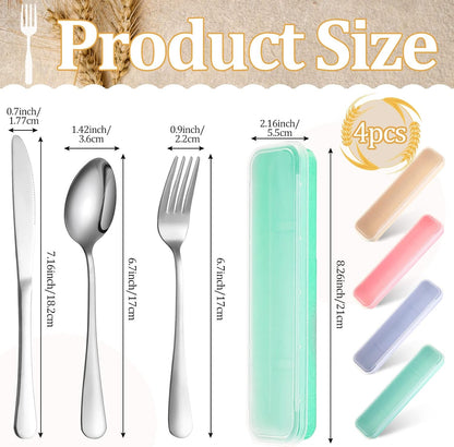 Yinkin 4 Pack Portable Travel Utensils Set with Case Reusable Stainless Steel Silverware Flatware Camping Cutlery Include Fork Spoon Knife for Work School Dishwasher Safe(White, Green, Red, Black)