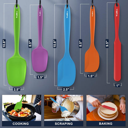 Walfos 600°F High Heat Resistant Silicone Spatula Set of 5- Food Grade Rubber Spatula Set for Baking Cooking & Mixing - BPA Free, Non Stick and Dishwasher Safe,black