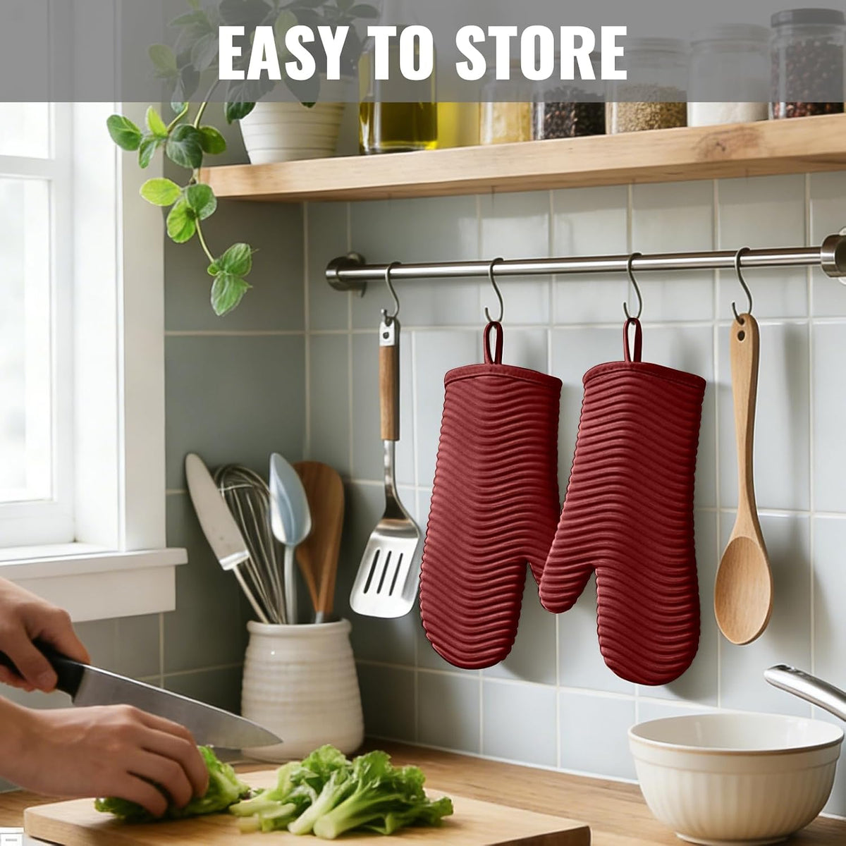 Yutat Silicone Oven Mitts - Oven Mitts and Pot Holders Sets Made of Non-Slip & BPA-Free Silicone, High Heat Resistant 500 Degrees, Perfect for Kitchen Cooking Baking BBQ, Peak Green