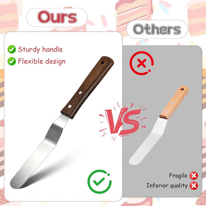 Angled Icing Spatula, 6" Blade Stainless Steel Offset Spatula Small Cake Knife Frosting Spatulas with Wooden Handle Professional Cake Scraper for Cakes Decorating Pastry & Baking