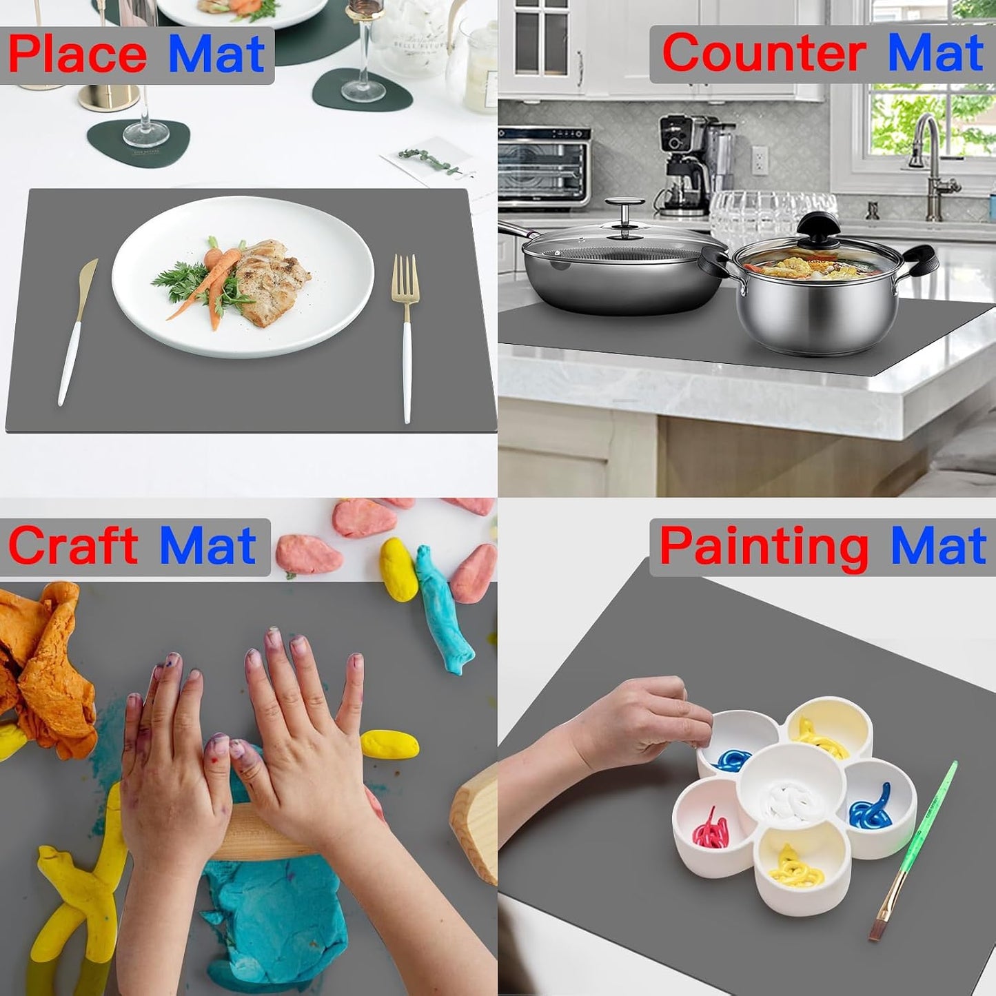 2Pack Large Silicone Mats for Kitchen Counter, 48''x24''(120cmx60cm) Heat Resistant Mat for Kitchen Island, Waterproof Multipurpose Countertop Protector, Black