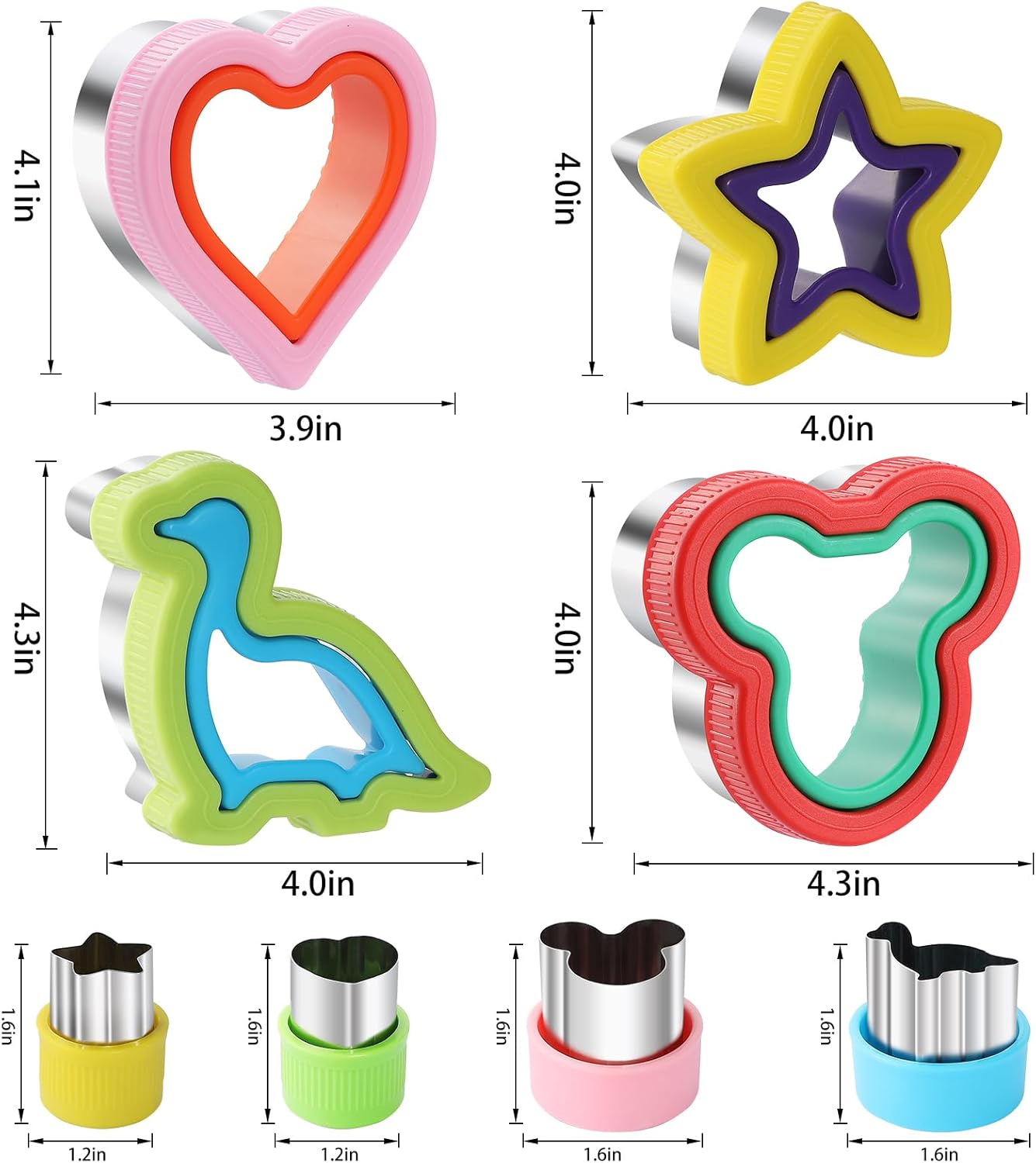 8 Pieces Sandwich Cutters and Sealer, Decruster Sandwich crimpers for Making Sandwiches, Hamburgers, Pies, with Vegetable Fruit Cutters for Kids Lunch Box and Bento Box
