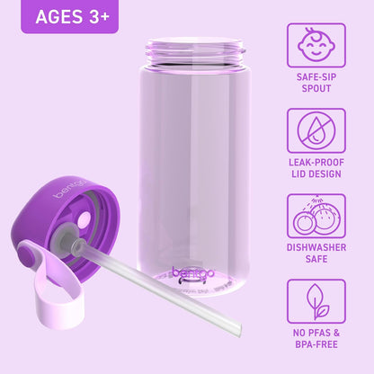 Bentgo Kids Water Bottle - Leak-Proof, Durable Tritan PFAS- & BPA-Free 15 fl oz, Kids/Toddlers Ages 3+ for School & Sports; Bite & Sip Spout, Carrying Handle, Dishwasher Safe (Unicorn)