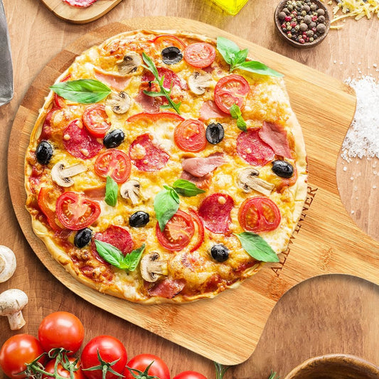 Pizza Peel 12 Inch, 2 Pack Bamboo Pizza Paddle, Wooden Pizza Peels for Making Pizza, Pizza Bread Pie Cutting Board for Kitchen