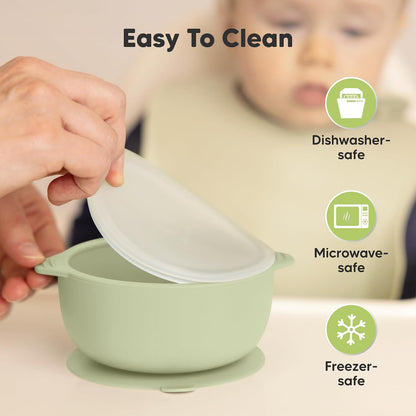 KeaBabies 2-Pack Baby Bowls with Suctions, Lids, Silicone (Terracotta)
