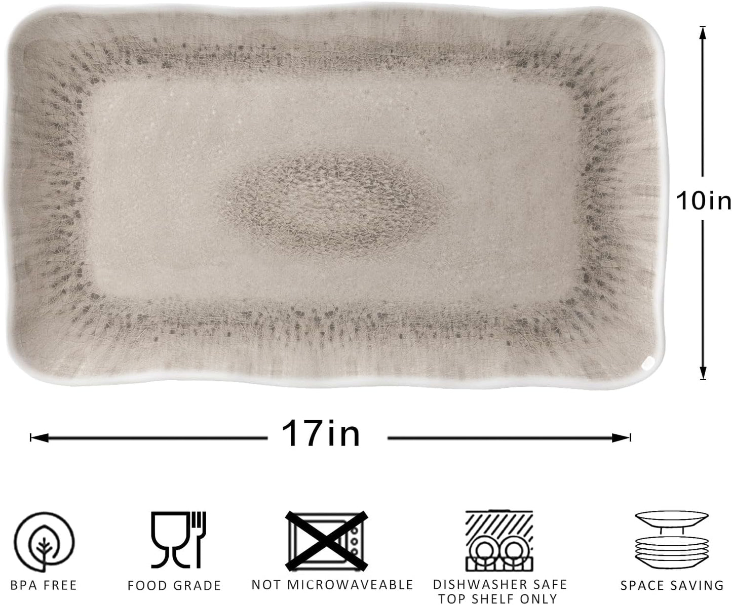Melamine Serving Platters, set of 2, 17" x 10" Large Reusable BPA Free Rectangular Party Tray/Platters for Serving Appetizers, Fruits On Christmas and all Occasions,Red