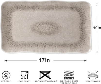 Melamine Serving Platters, set of 2, 17" x 10" Large Reusable BPA Free Rectangular Party Tray/Platters for Serving Appetizers, Fruits On Christmas and all Occasions,Red