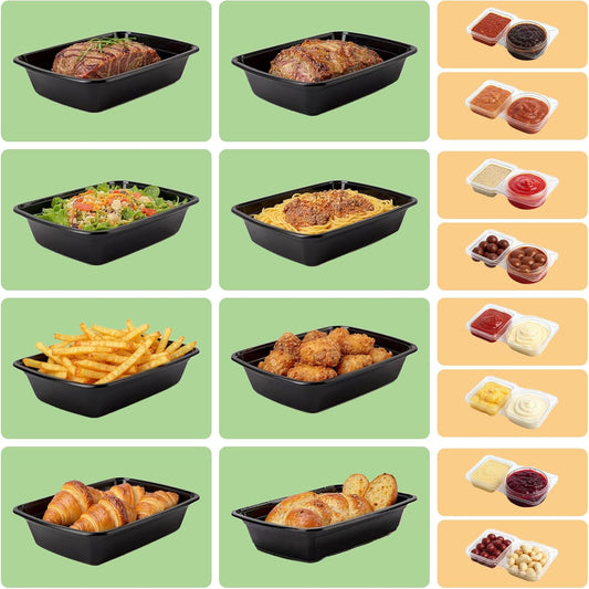 50 Pack 32oz leakproof Meal Prep Containers & Compartment Condiment Containers (Snack Containers) Set, Sturdy Leakproof Food Safe, Reusable Microwave/Freezer/Dishwasher Safe Set For Travel, Takeaway