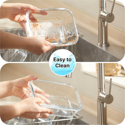 Neoflam 6-Piece Comodo Glass Food Storage Containers with Lids – Airtight Stackable Meal Prep Set – BPA-Free, Microwave Oven Air Fryer Freezer Safe – Reusable Glass Containers for Home & Office