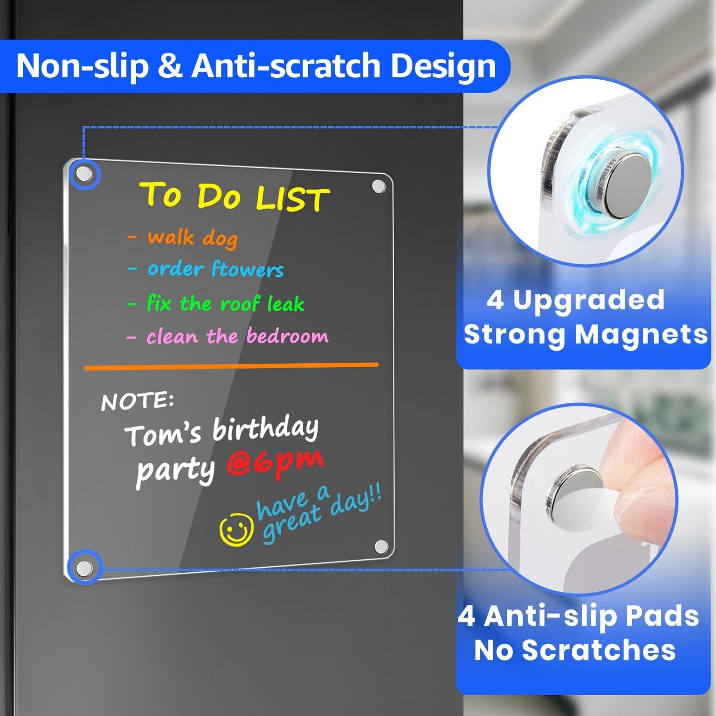 PigPotParty Acrylic Magnetic Chore Chart for Adults, 12x9.5 Inch Clear Dry Erase Chore Board for Fridge, Daily Weekly and Notes Sections, Pre-Installed Embedded Magnets, 8 Fine-tip Markers and Towel