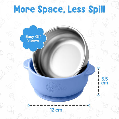 o'doe Suction Bowls for Baby - Non-Toxic Stainless Steel Baby Bowls 5" with Non-Slip Removable Silicone Shell - BPA-Free Toddler Bowls (Dark Blue + Powder Blue + Grey + Green)