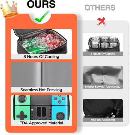 Kids Gamer Lunch Box for Boys, Game Console Insulated Lunch Bag, PU Leather Waterproof Lunchbox with Mesh Pocket, Durable Leakproof Lunch Tote Fits Bento Box for School