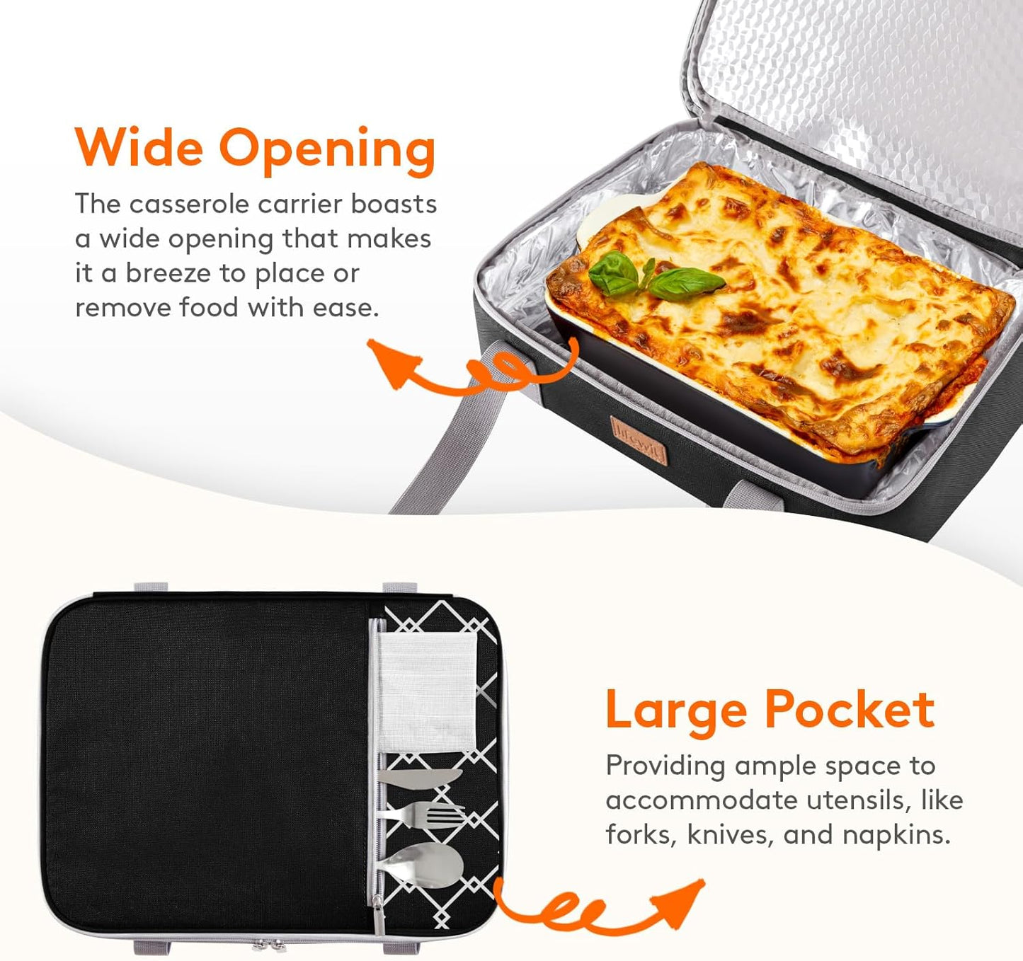 Lifewit Insulated Double Decker Casserole Carrier, Expandable Lasagna Lugger Tote Bag for Hot or Cold Food, Fits 9" x 13" Baking Dish for Potluck Parties, Picnic and Cookouts, Grey-Geometric