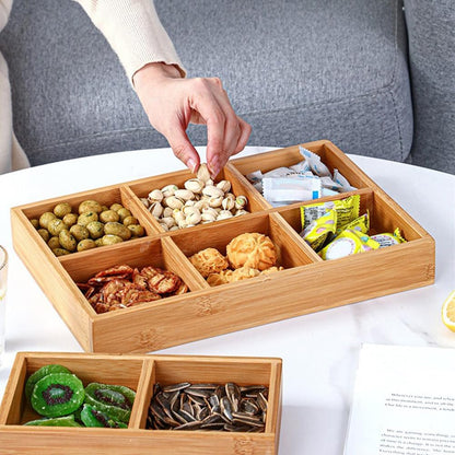 Cabilock Divided Serving Dishes Snacks Tray: Bamboo Tray Chip and Dip Platter Divided Serving Platter for Chips and Dip Veggies Candy and Snacks