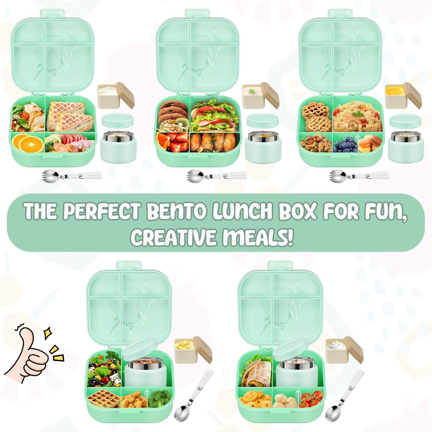 Lunch Box Kids, Leak Proof 5 Compartment Bento Box for Kids, 13oz Thermo for Hot Food Kids Lunch Box,Hot Lunch Box for School Travel