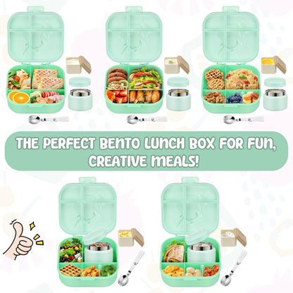 Lunch Box Kids, Leak Proof 5 Compartment Bento Box for Kids, 13oz Thermo for Hot Food Kids Lunch Box,Hot Lunch Box for School Travel