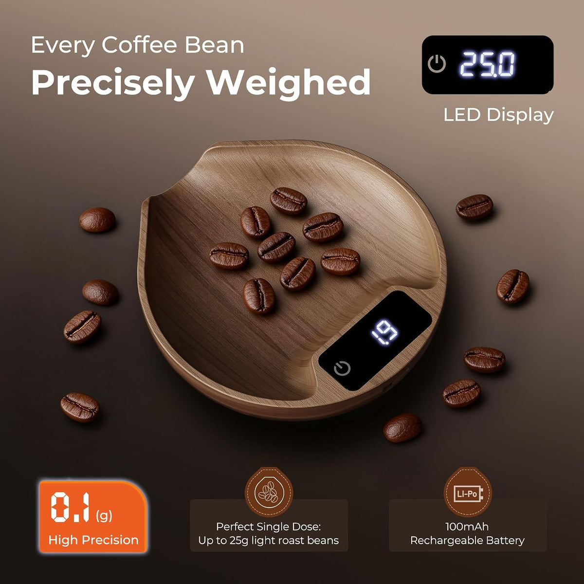 Premium Walnut Coffee Bean Scale - VABICA Handcrafted Espresso Scale