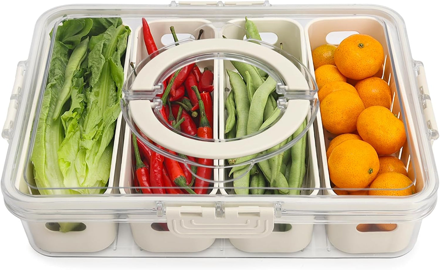 shopwithgreen Divided Serving Tray with Lid, Portable Snack Box Charcuterie Veggie Tray with Lid, Food Storage Organizer with 8 Colandersfor Fruit, Vegetable, Refrigerator, Kitchen, Party, Picnic
