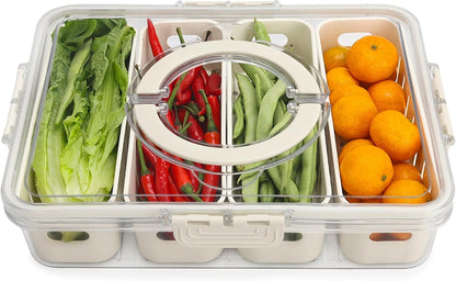 shopwithgreen Divided Serving Tray with Lid, Portable Snack Box Charcuterie Veggie Tray with Lid, Food Storage Organizer with 8 Colandersfor Fruit, Vegetable, Refrigerator, Kitchen, Party, Picnic