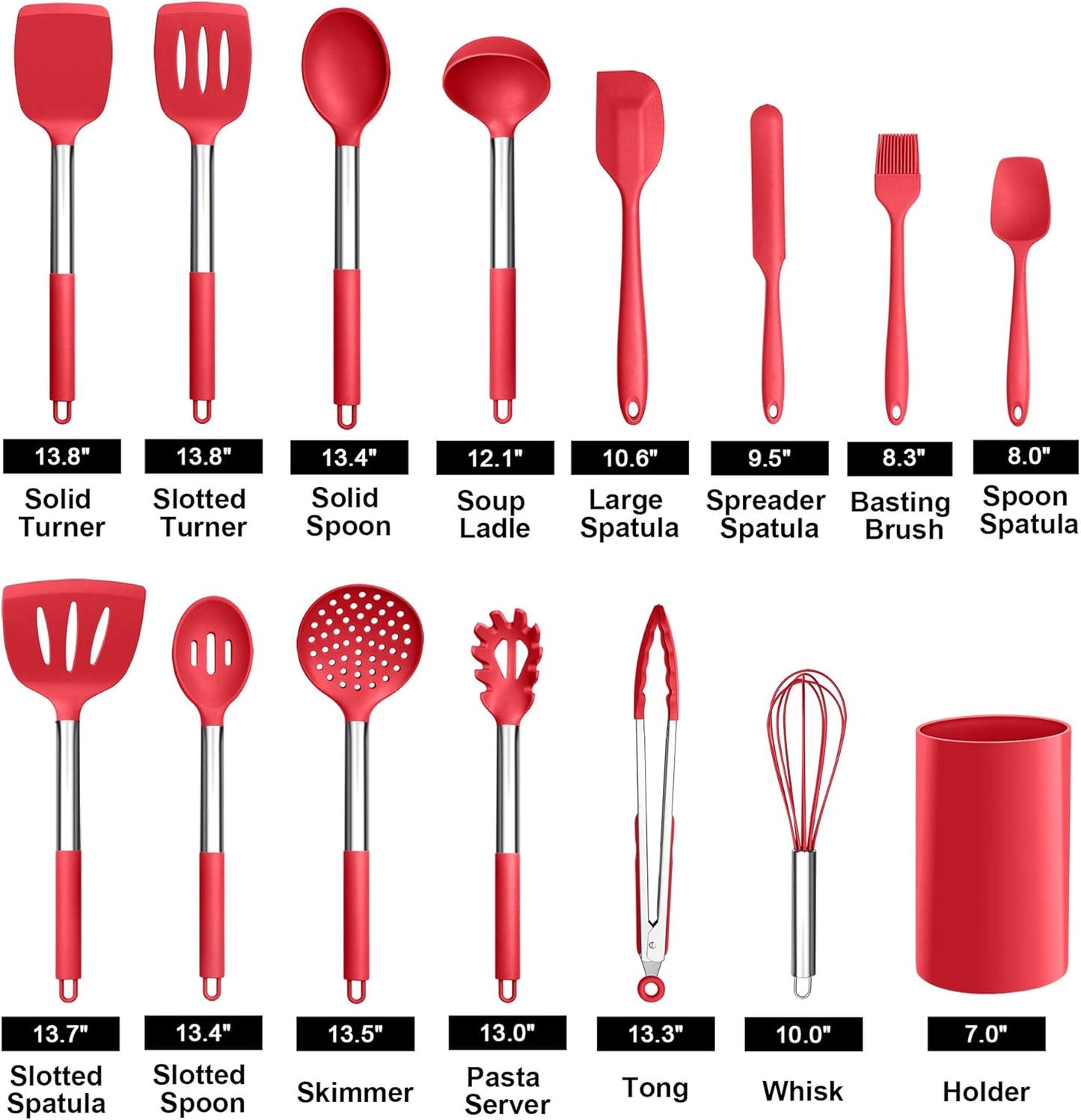 LIANYU 15 Pcs Kitchen Cooking Utensils Set with Holder, Silicone Kitchen Tools with Stainless Steel Handle, Heat Resistant Gadgets, Brush Spatula Spoon Whisk for Cookware, Dishwasher Safe, Khaki