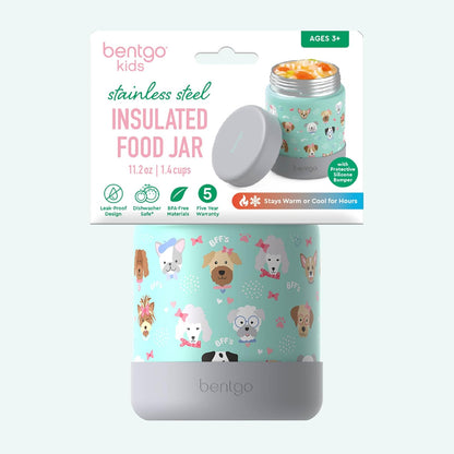 Bentgo Kids Stainless Steel Food Jar - 11oz Leak-Proof Double Insulated Hot or Cold Food Container with Removable Silicone Bumper, Dishwasher Safe, Easy Open Lid, Ages 3+ (Trucks)