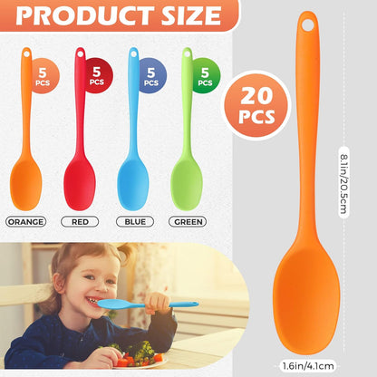 Rtteri 20 Pieces Silicone Serving Spoons Set Nonstick Heat Resistant Small Cooking Baking Spoons for Mixing, Baking, Stirring, Turning, Scraping Kitchen