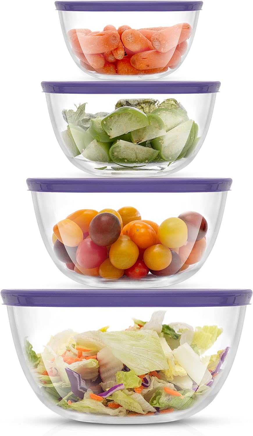 JoyJolt Kitchen Mixing Bowls - 8pc Glass with Lids Set – Neat Nesting Large Bowl Batter Cooking Storage and Big Salad BPA-Free Black
