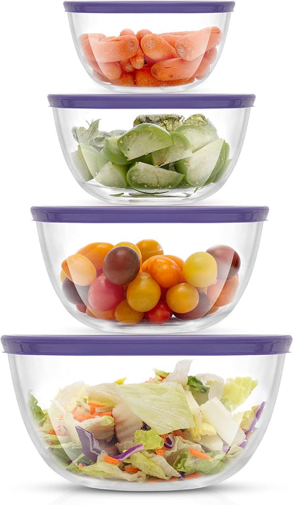JoyJolt Kitchen Mixing Bowls - 8pc Glass with Lids Set – Neat Nesting Large Bowl Batter Cooking Storage and Big Salad BPA-Free Black
