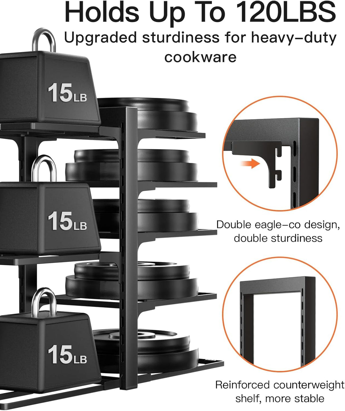 ORDORA Pots and Pans Organizer Under Cabinet 16.6", 8-Tier Adjustable Rack