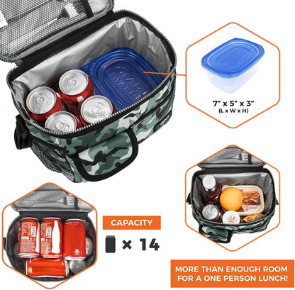 opux Insulated Lunch Bag for Men Women, Leakproof Black Lunch Box for Work, Portable Soft Lunch Cooler Bag with Shoulder Strap, Adult Lunchbox Lunch Pail for Kid Boy Girl School, 14 Can/8L