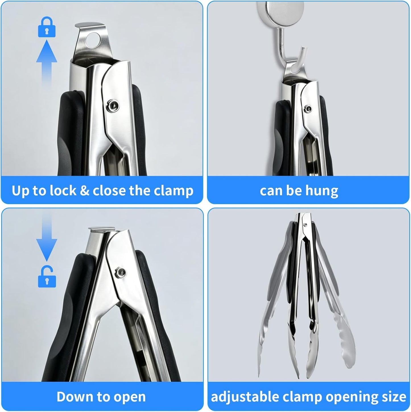 2 Pcs 9/12 Inch Kitchen Tongs for Cooking, BBQ & Salad - Heat-Resistant Stainless Steel Locking Tongs Set, Dishwasher Safe - Premium Kitchen Appliances & Cooking Tools