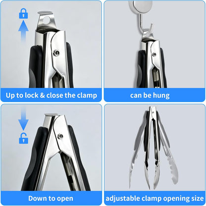 2 Pcs 9/12 Inch Kitchen Tongs for Cooking, BBQ & Salad - Heat-Resistant Stainless Steel Locking Tongs Set, Dishwasher Safe - Premium Kitchen Appliances & Cooking Tools