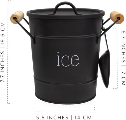 AuldHome Design Farmhouse Enamelware Ice Bucket (Black); Retro Style Insulated Metal Ice Server