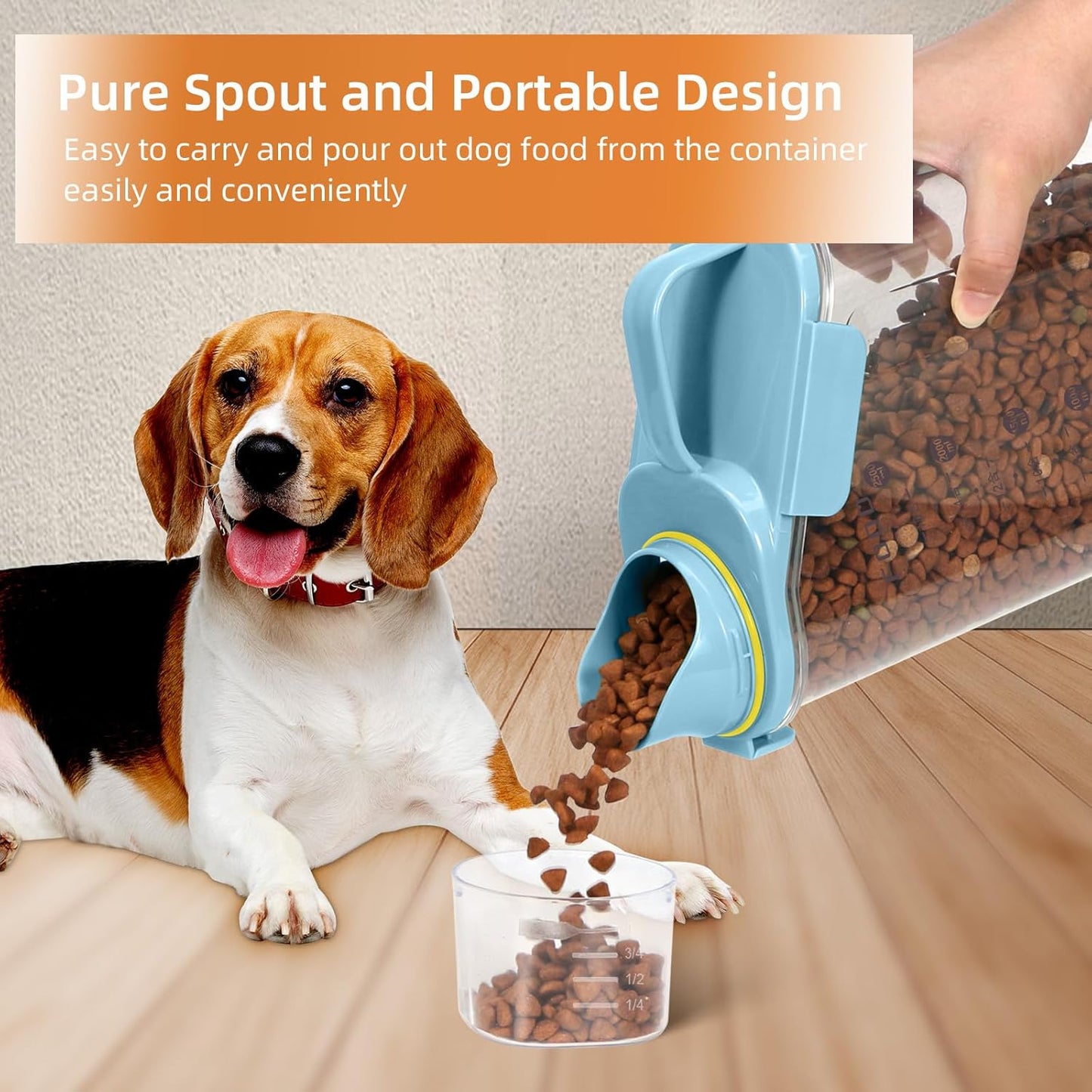 3-5Lbs Small Cat and Dog Food Storage Container BPA Free, Airtight Pet Food Storage Containers with Large Pour Spout/1 Measuring Cup/ 3 Safety Locks and Double-Layer Silicone Strip（Beige 1Pack）