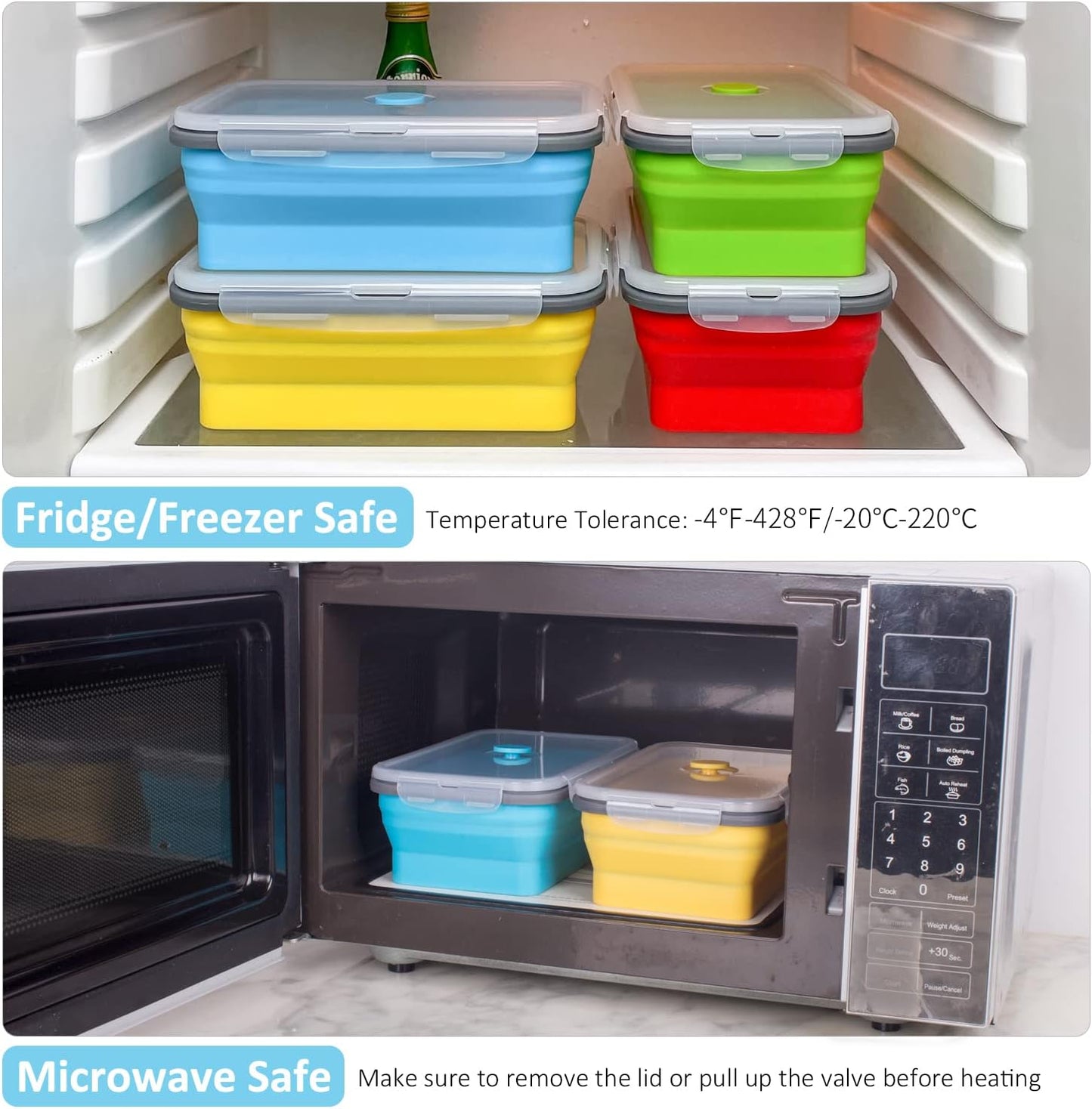 Collapsible Food Storage Containers with Lids, 4 Pack, 40 oz Silicone 1-Compartment Meal Prep Containers Reusable, Lunch Bento Boxes for Adults, Microwave Freezer Dishwasher Safe, BPA-Free, Black