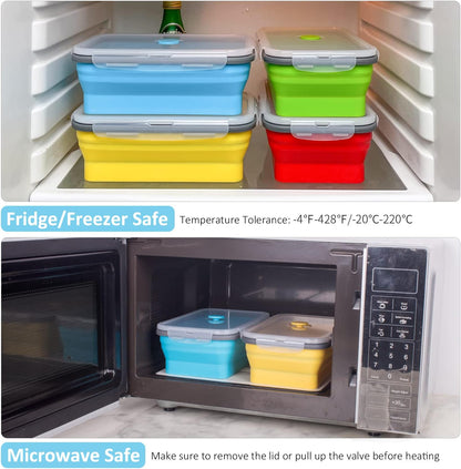 Collapsible Food Storage Containers with Lids, 4 Pack, 40 oz Silicone 1-Compartment Meal Prep Containers Reusable, Lunch Bento Boxes for Adults, Microwave Freezer Dishwasher Safe, BPA-Free, Black