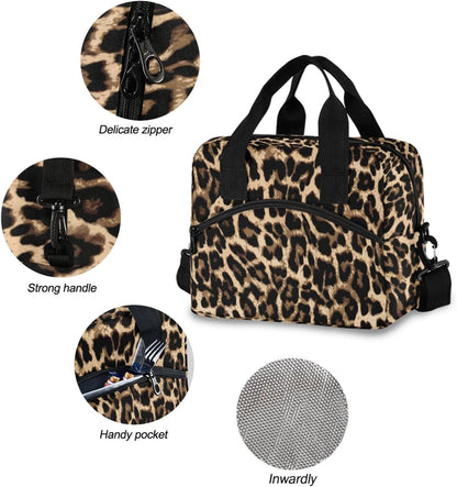 Colorful Leopard Insulated Lunch Bag Rainbow Animals Skin Print Reusable Cooler Lunch Tote Box with Shoulder Strap for Work Picnic School Beach