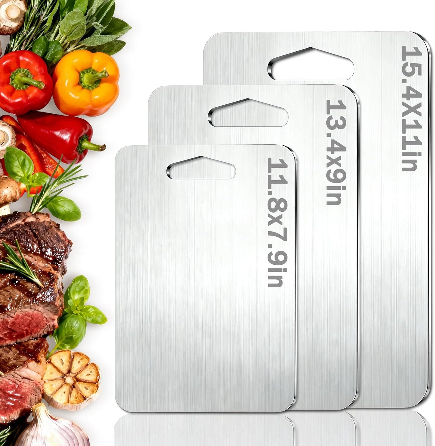 2mm Thicker Upgraded Anti-Slip 3pcs Cutting Boards,316 Food Grade Stainless Steel,Healthy Kitchen Cutting Board, Perfect for Chefs,Campers,And Gifts,17.7x11.8in,14.2x9.8in,11.8x9.1in