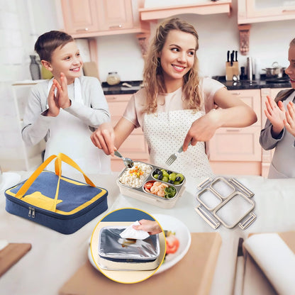 Stainless Steel Bento Lunch Box Set with Spoon, Fork & Insulated Lunch Bag, 25oz Leakproof Bento Box for Adults & Kids, Ideal for School, Home, Office, Picnic & Healthy meal prep containers (yellow)