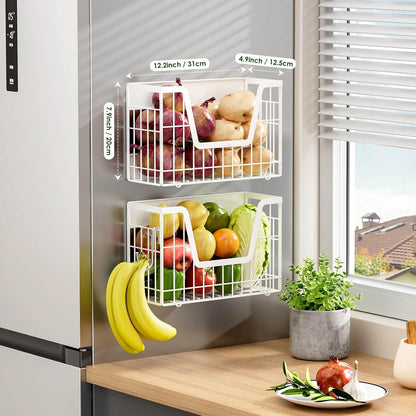 2 Set Magnetic Shelf for Fridge, Potato & Onion Storage Bins, Magnetic Fruit Basket for Refrigerator Pantry Kitchen Counter Laundry Organizer, Fridge Magnetic Spice Rack Magnet Fridge Storage