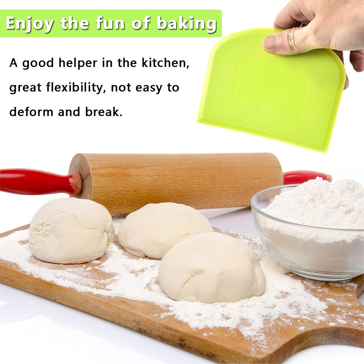 WAFJAMF 2 Pack Plastic Dough Bowl Scraper Food Grade Flexible Bench Cutter