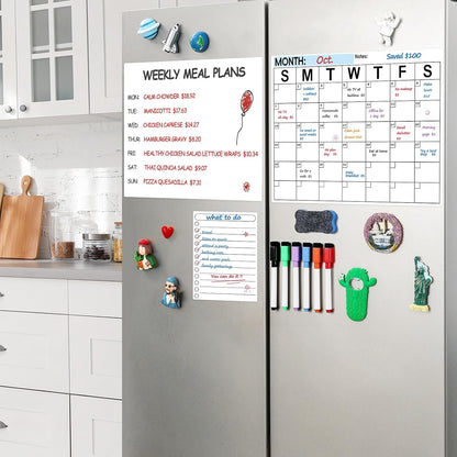 3 Pack Dry Erase Magnetic Calendar for Refrigerator - Monthly & Weekly & Daily Planner Magnet Whiteboard for Fridge Wall - Shopping, Meal/Menu, To Do List, Family Schedule Planning Board (10HB-RIZH3)