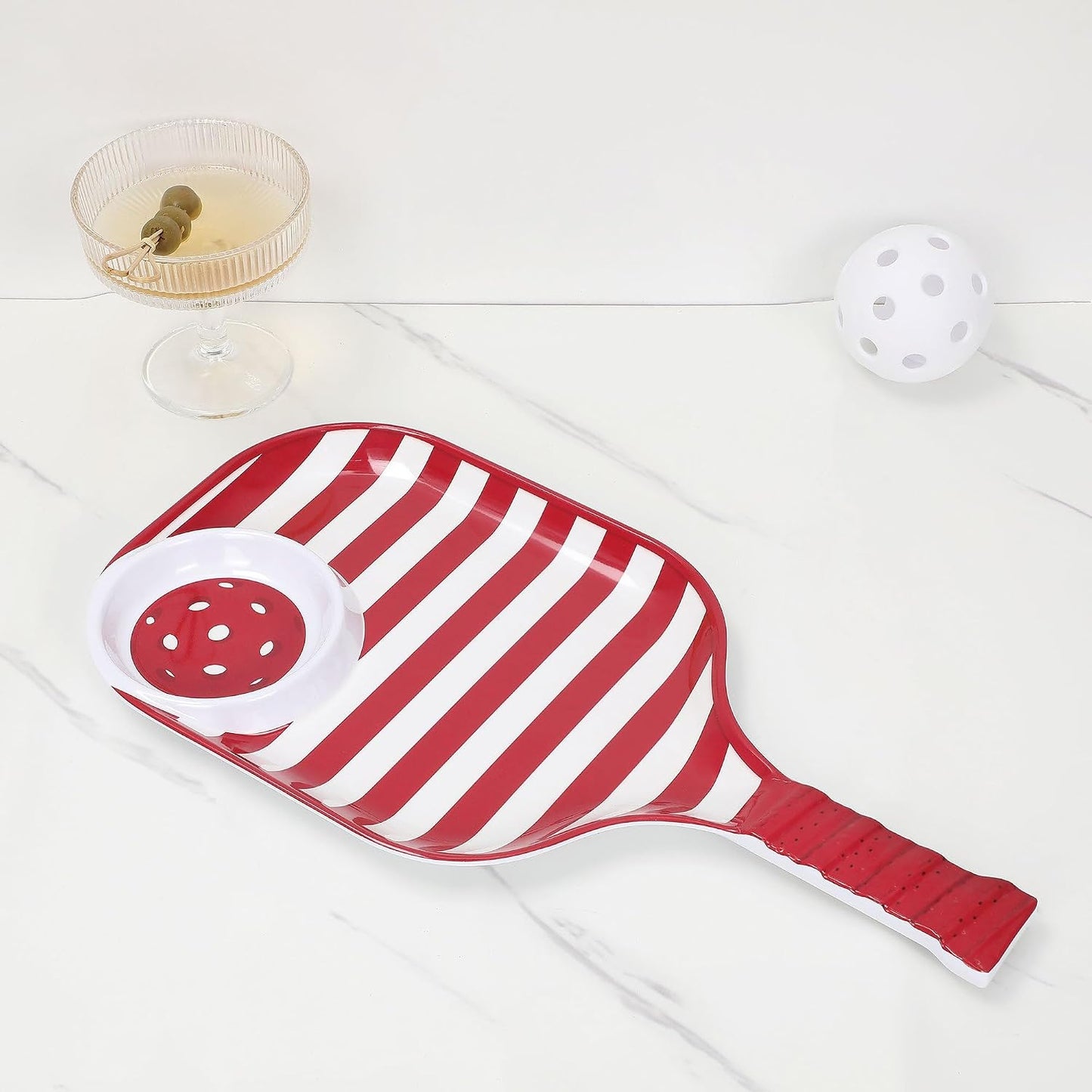 UPware Watermelon Melamine Chip and Dip Snack Tray, Summer Fruit Pickleball Paddle Shape Platter for Chips, Salsa, Fruits, and Appetizers, 15.75 x 8 Inch