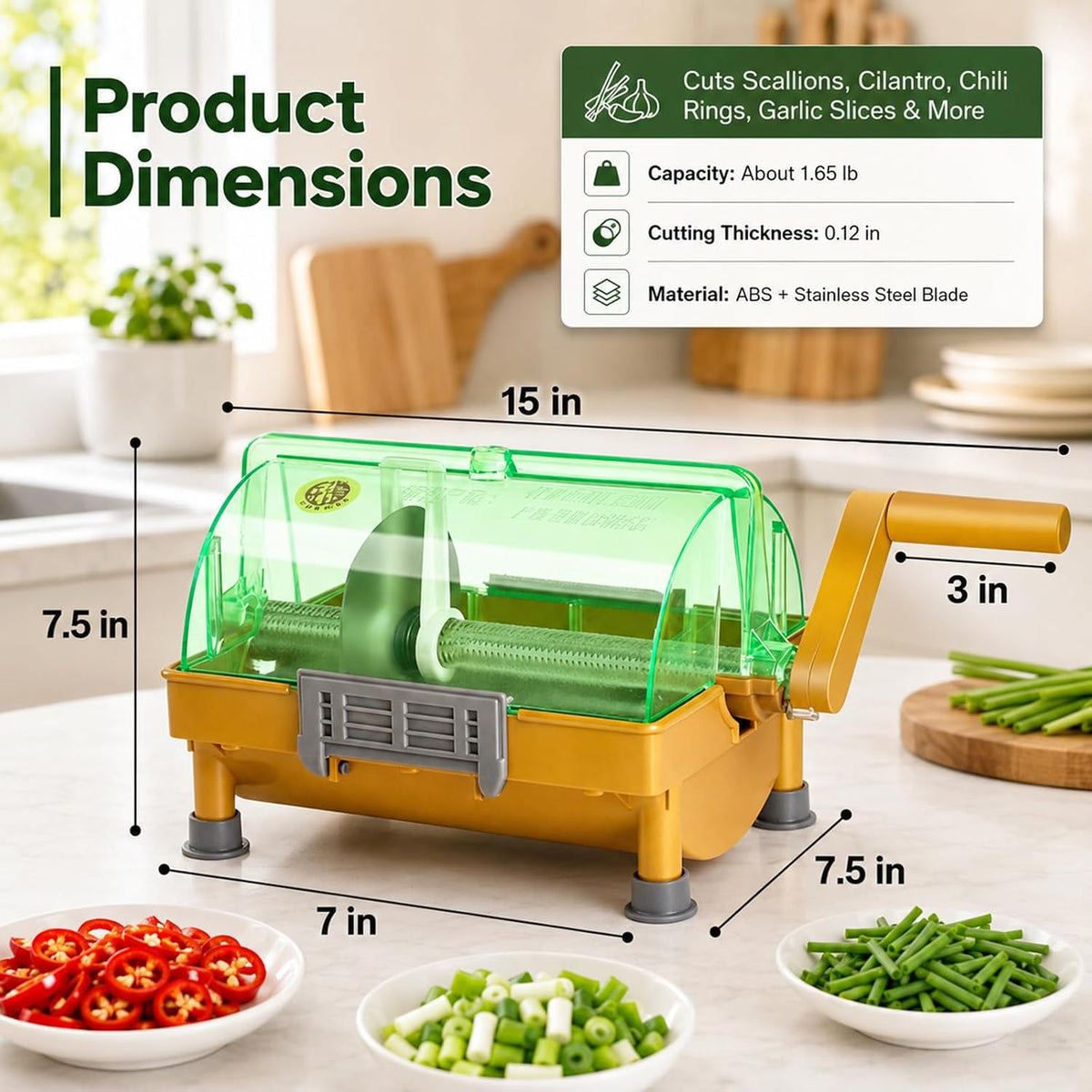 Hand Scallion Cutter, Commercial Green Onion Slicer Chopped 3mm Shreds for Scallions,Green Onions,Spring Onions,Leeks,Cilantro,Garlic, Scallion Shredder for Home and Restaurant