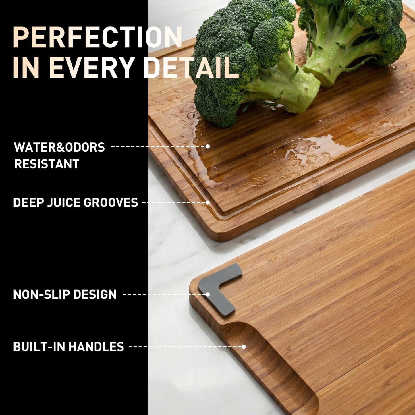 3 Pack Non Toxic Bamboo Cutting Board Set with Non Slip Feet and Juice Groove Solid Wooden Chopping Boards for Kitchen Meat Hard Large Wood Cutting Board Serving Bread Charcuterie Boards Butcher Block