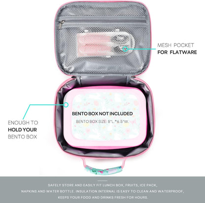 mibasies Kids Lunch Box for Girls Toddler, Insulated and Reusable Lunch Bag for School, Pink Rainbow