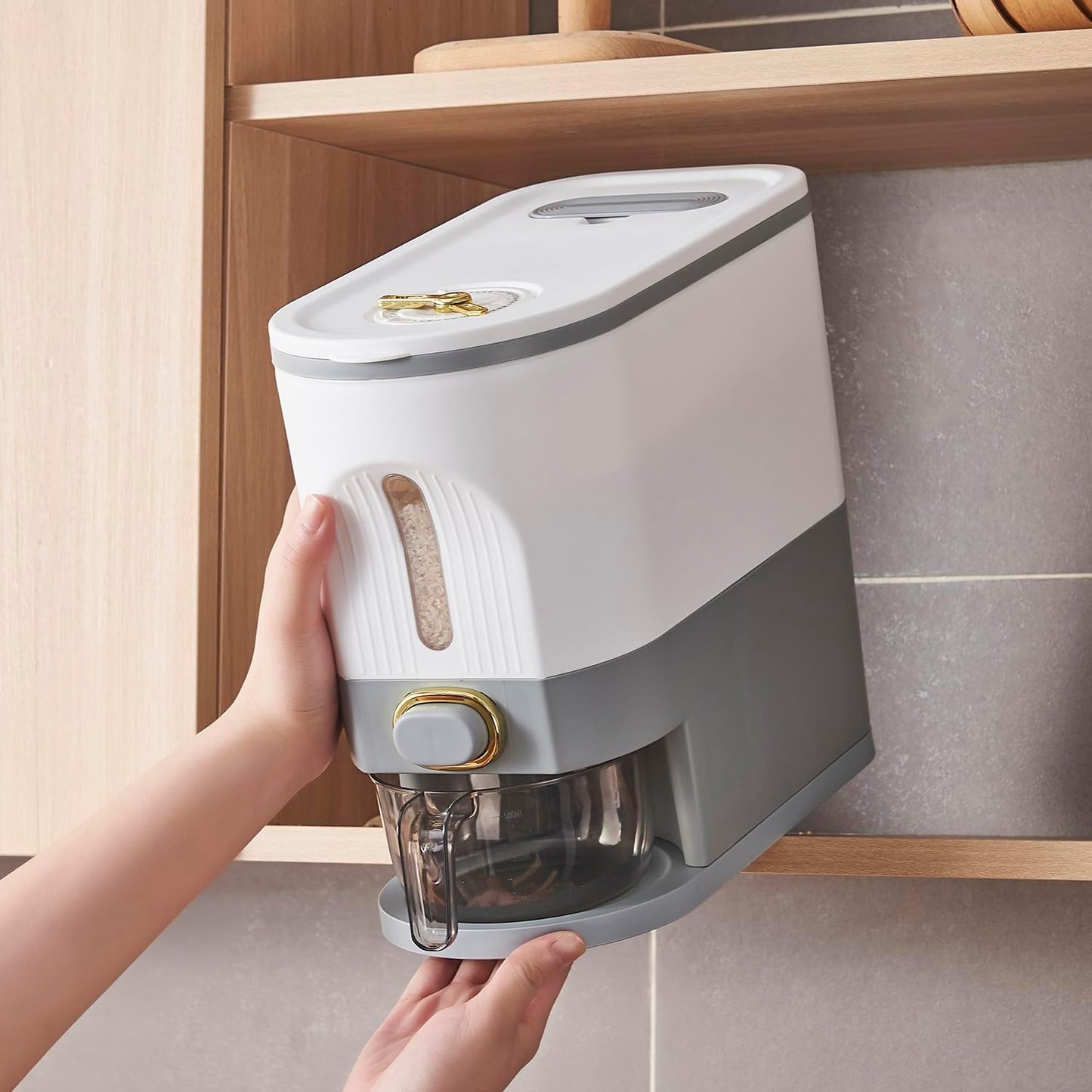 Sooyee 23 Lbs Rice Dispenser with Measuring Cup and One Drawer Food Storage Containers for Rice, Corn,Soybean & Oatmeal,Airtight, Moisture Proof