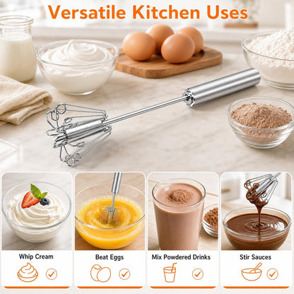 Hand Push Semi-automatic Whisk, Stainless Steel Egg Beater, 12 Inch